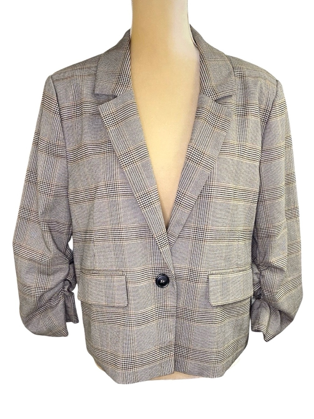 Evereve Astor Plaid Cropped Blazer Large - Picture 2 of 13
